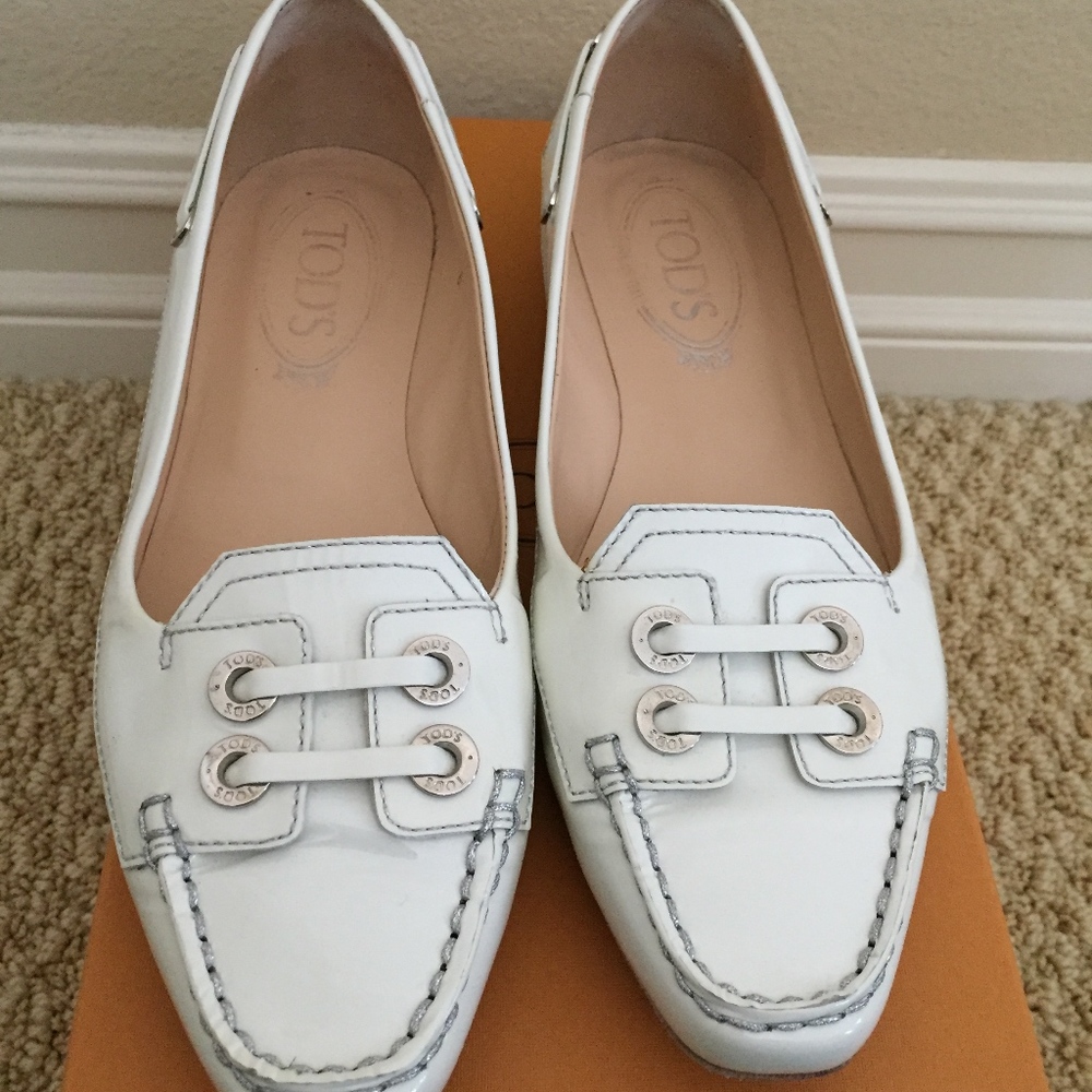 Tods Jutta Barca White Patent Leather Flats
